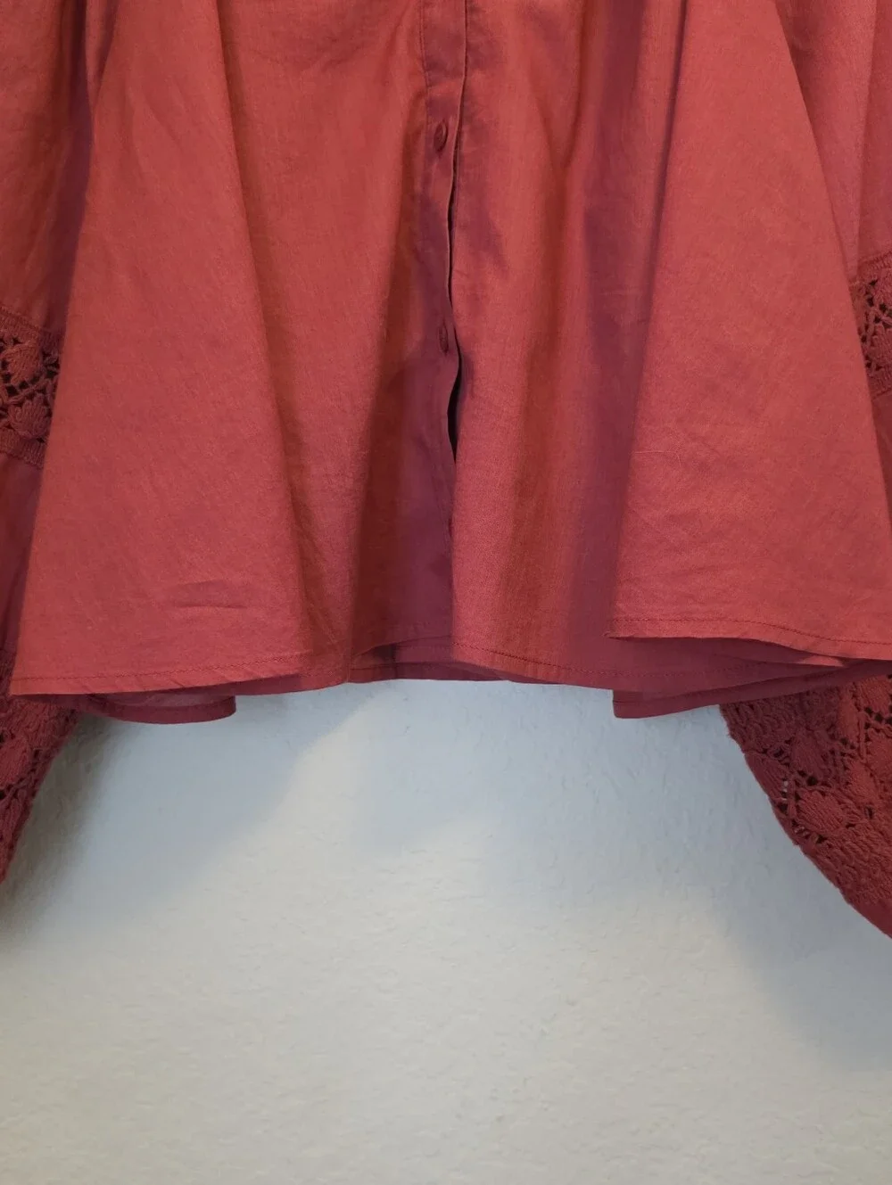 NWT Aerie Crochet Button Down Top Womens Large Rust Orange Lace Eyelet Sleeve
